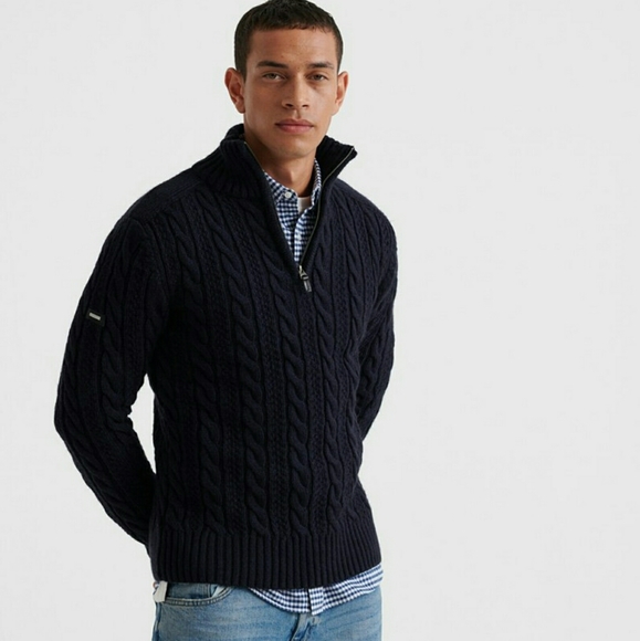 Brooks Brother's Zip Cable Sweater Navy L - Picture 1 of 5